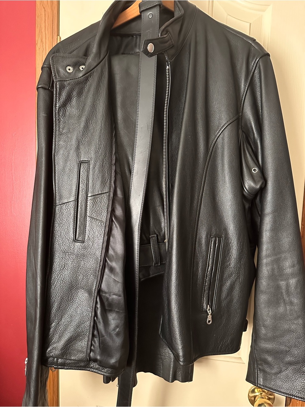 Classic Black Leather Bomber Jacket